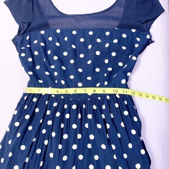 Abercrombie & Fitch Navy White Polka Dot Open Back Fit & Flare Dress Size Medium - Picture 12 of 13